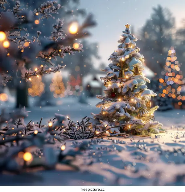 A Christmas Tree Shimmering in the Heart of a Winter Wonderland