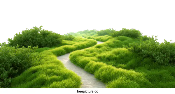 [Transparent Background PNG]Green Grass Pathway Through Lush Landscaping