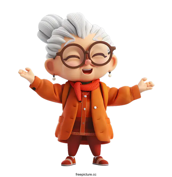 [Transparent Background PNG]Cartoon of an elderly woman