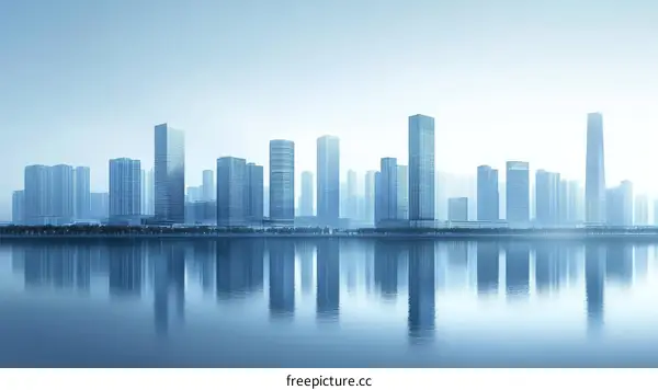 Modern City Skyline Reflecting on Calm Water