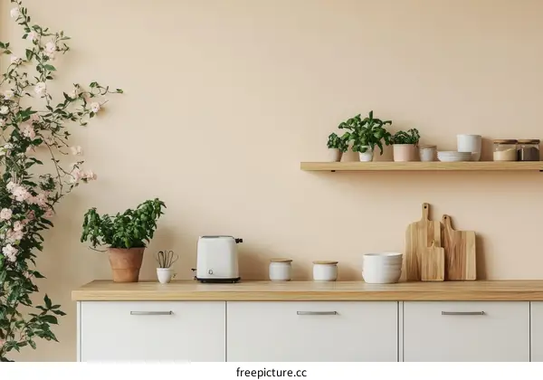 Modern Kitchen Decor with Plants and Light Wood