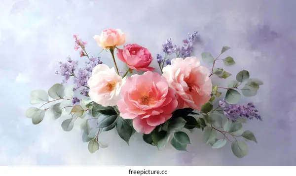 Floral Arrangement Bouquet of Roses and Eucalyptus