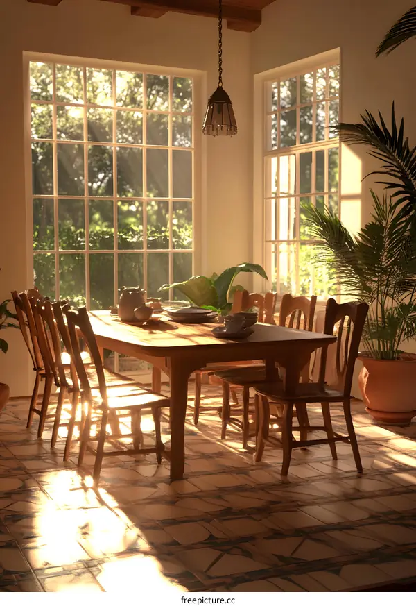 Sunlight Streaming Through Window Into Dining Room