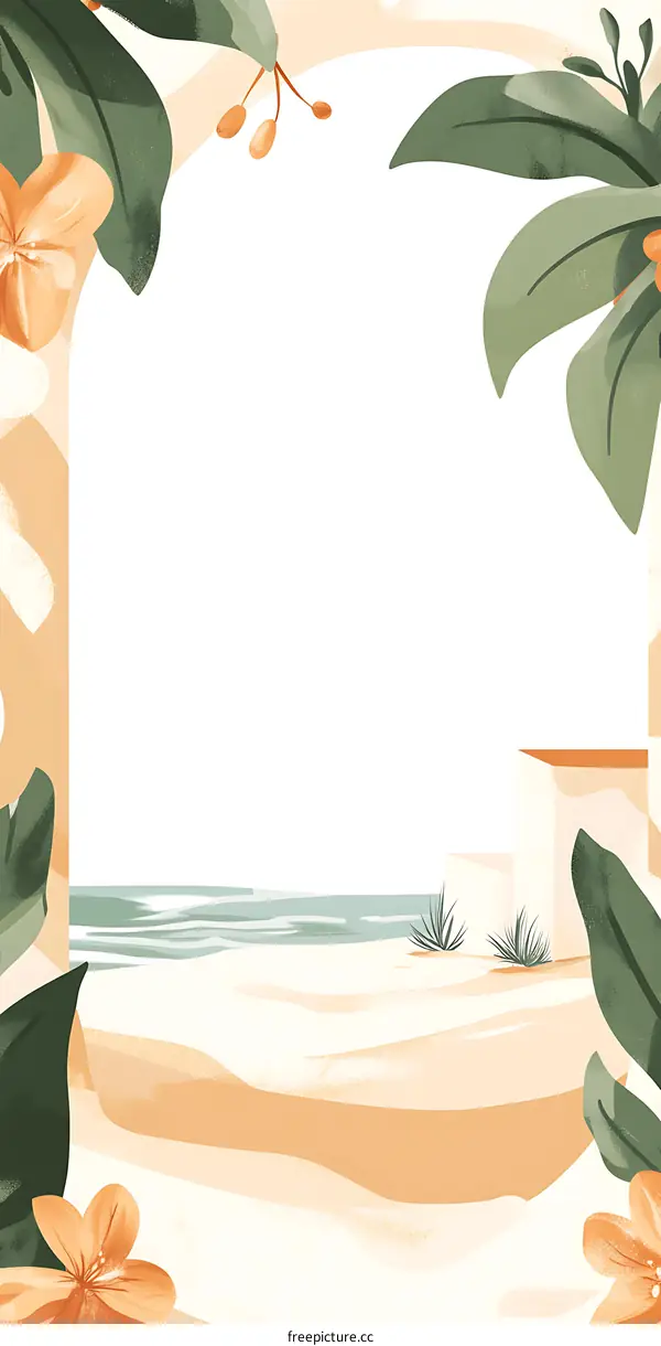 Tropical Beach Summer Watercolor Illustration