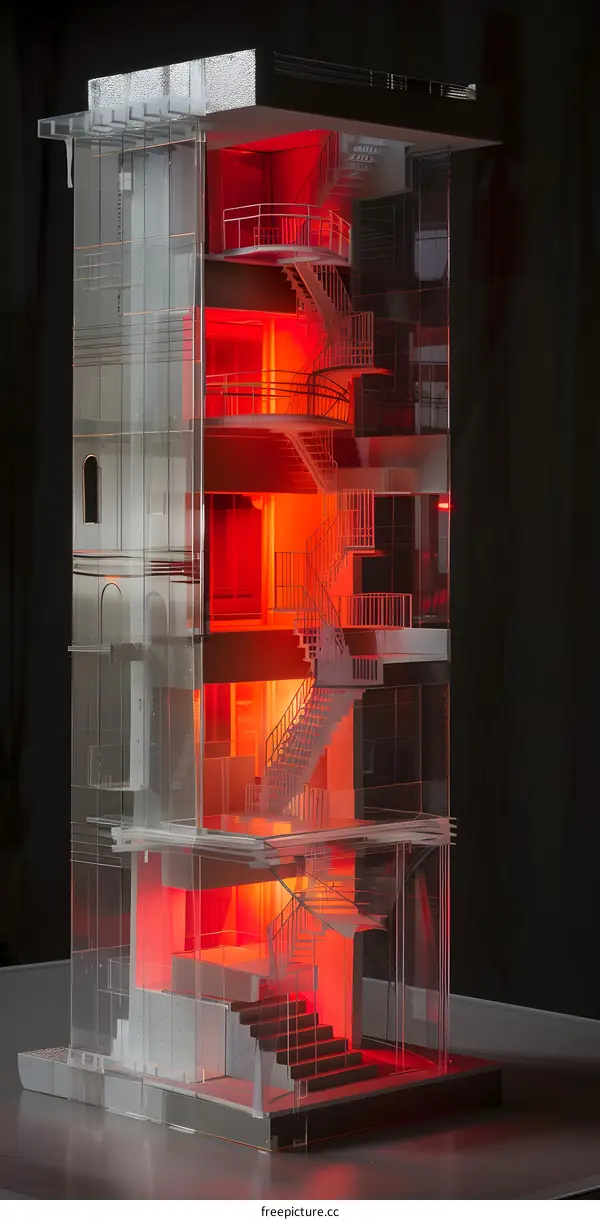 Modern Architectural Model with Interior Lighting and Stairs