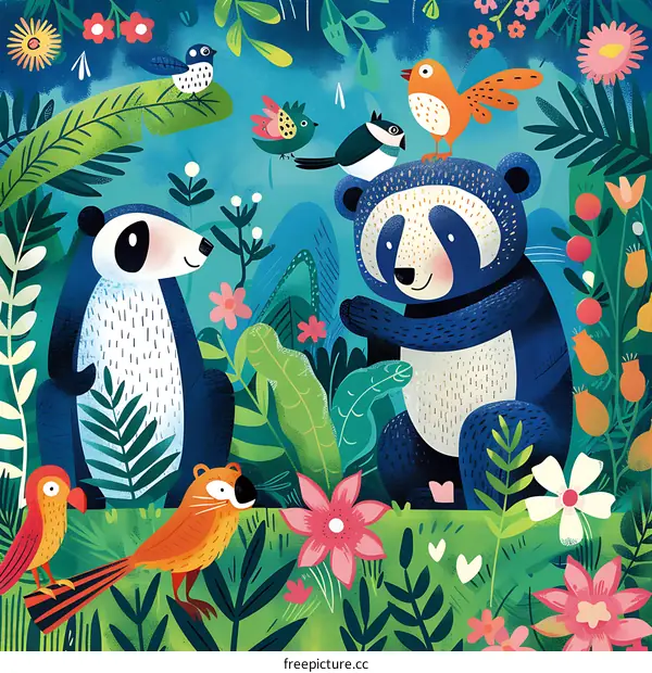 Cute Panda Bears in the Garden