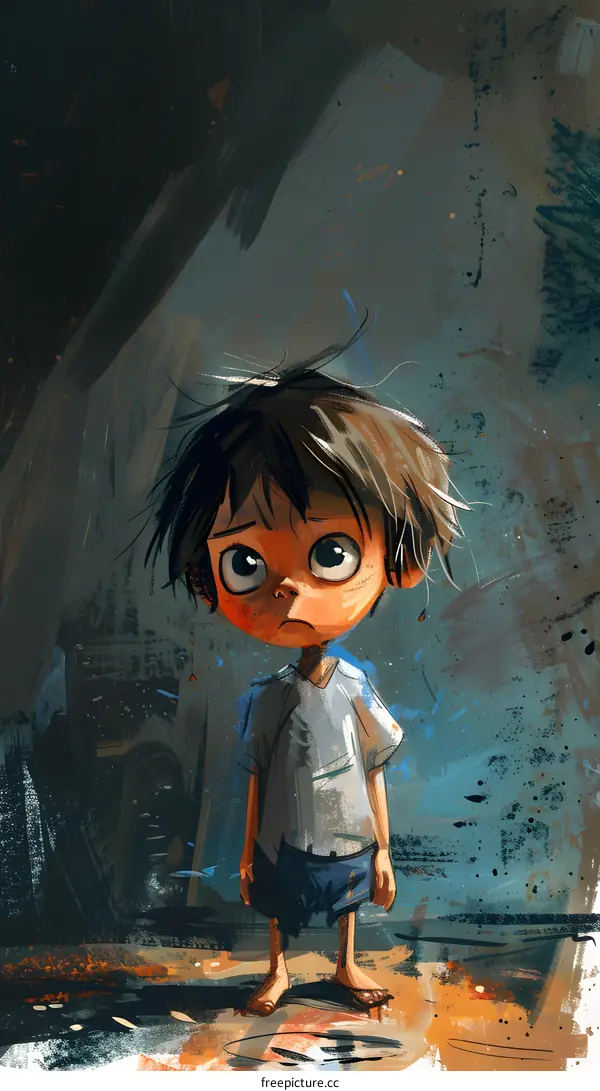 sad child alone in the dark