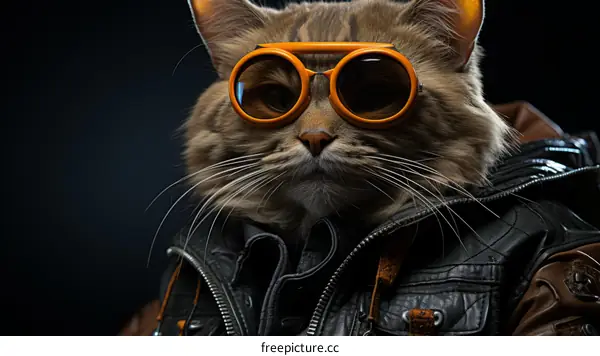 Cool cat wearing sunglasses and a leather jacket