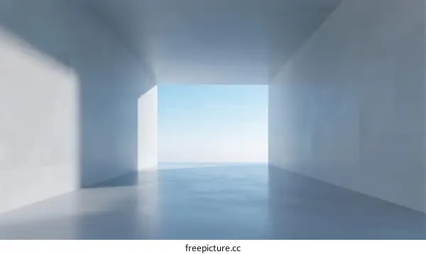 An Empty White Room with a Window Facing the Blue Sky