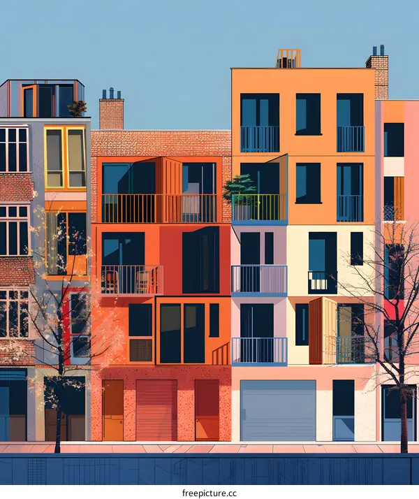 Colorful Apartment Buildings Illustration