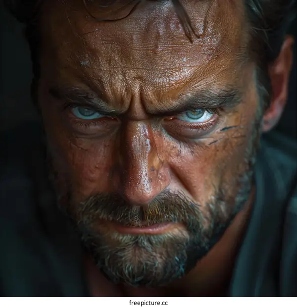 Close Up Portrait of a Man with Intense Expression