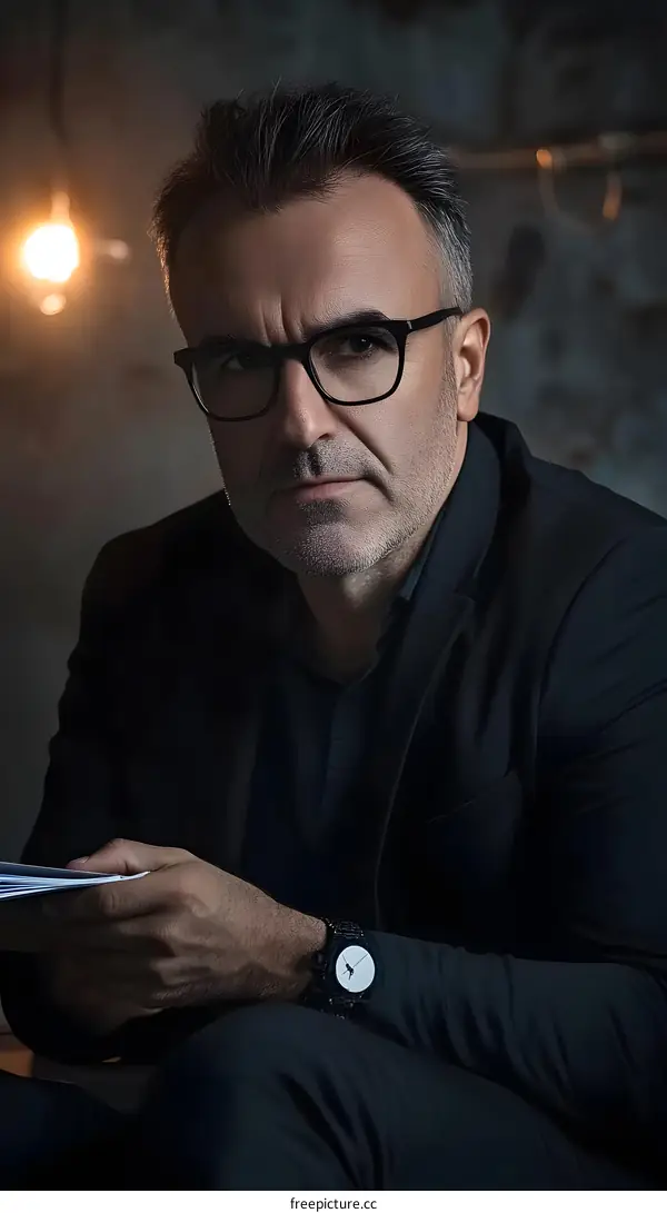 Man in Black Suit and Glasses Looking at Camera