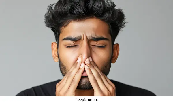 Close Up Portrait of a Person with Hands on Nose