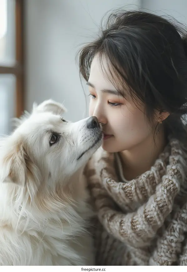 A young woman and her dog are sitting on a bench.