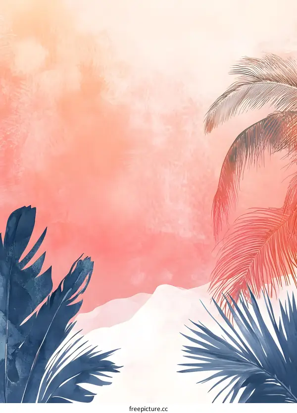 Tropical Palm Leaves Watercolor Background