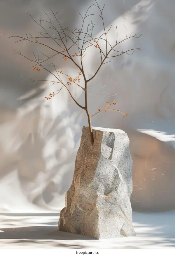 Abstract Sculpted Stone Vase with Dried Branches
