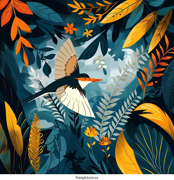 Bird Flying Through Lush Jungle