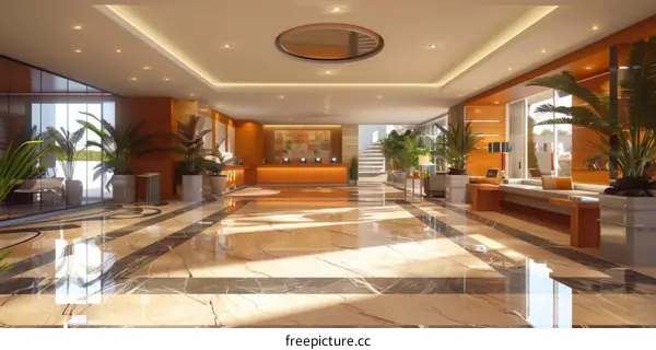Luxury Hotel Lobby Interior Design Illustration
