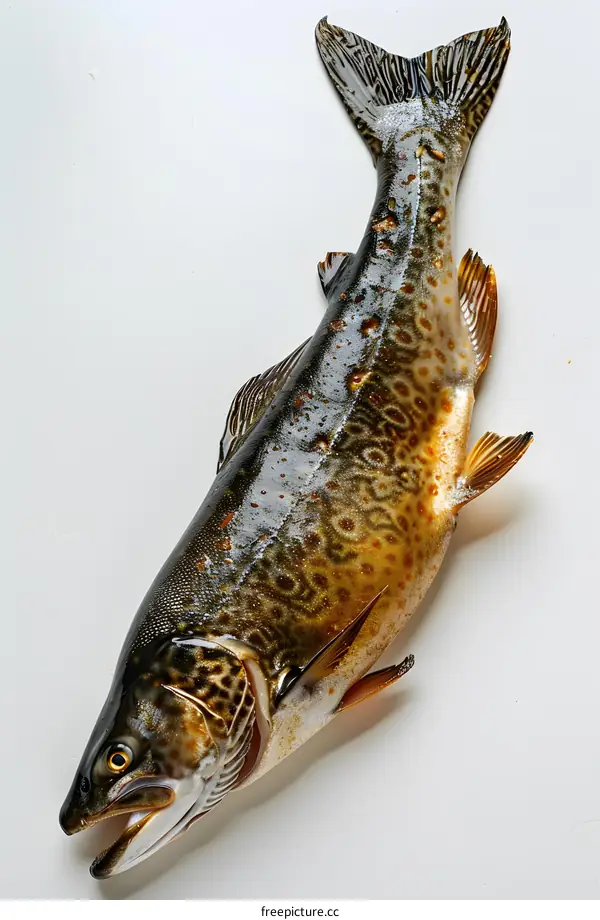 Freshly Caught Brown Trout Fish on White Background