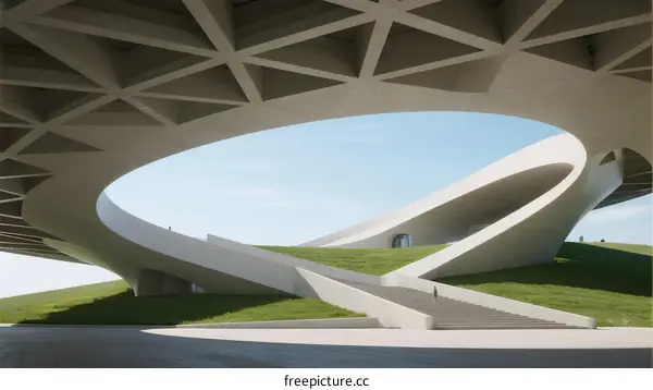 Modern Architectural Structure with Curved Roof and Green Roof Design