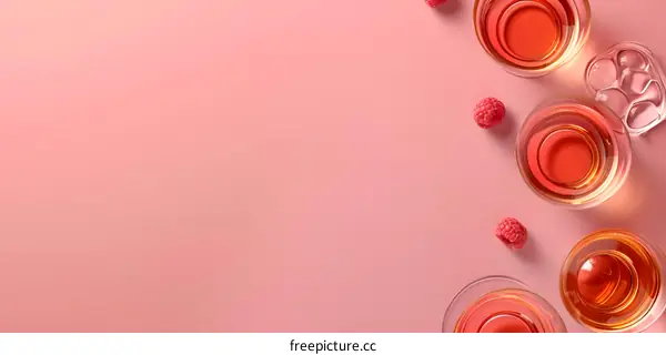 Pink Background With Raspberry Tea And Ice Cubes