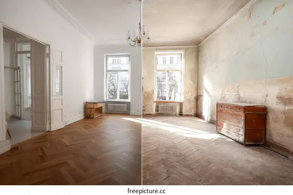 Before and After Renovation of a Room Interior