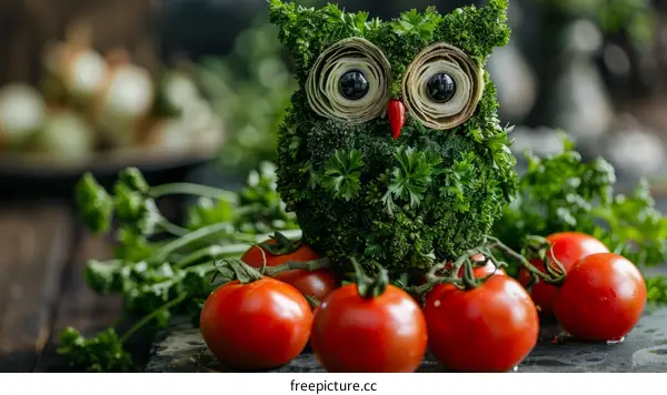 A cute owl made of vegetables