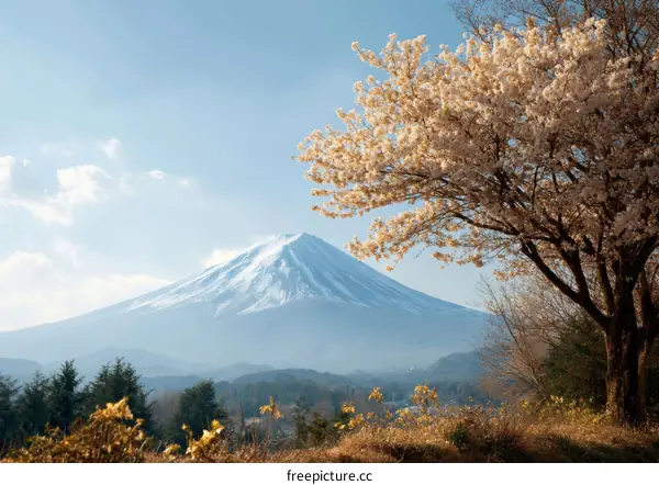 Majestic Fuji Mountain with Cherry Blossoms