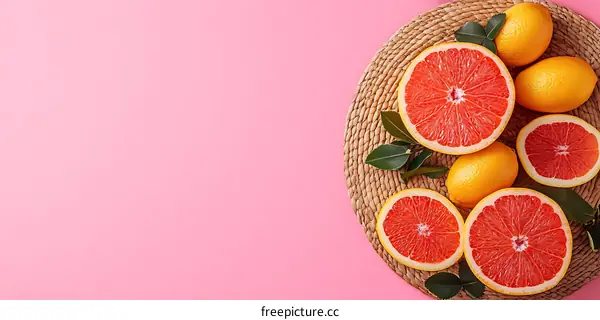 Fresh Grapefruit and Lemon on Pink Background
