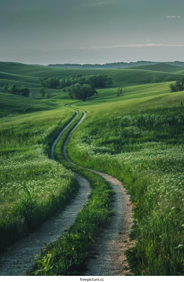 Winding Country Road Through Lush Prairie Landscape
