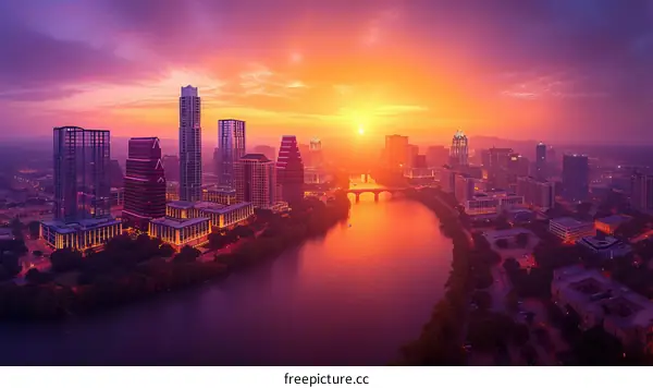 Austin, Texas Skyline at Sunset over Lady Bird Lake