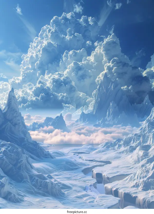 Stunning Ice-Covered Mountain Landscape Under a Dramatic Sky