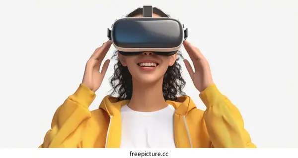 Smiling woman using virtual reality headset