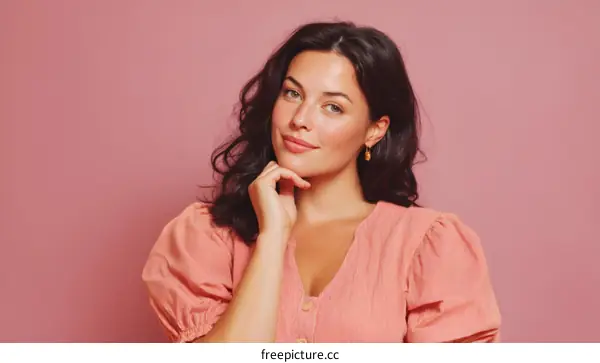Beautiful Woman Posing Against Pink Background