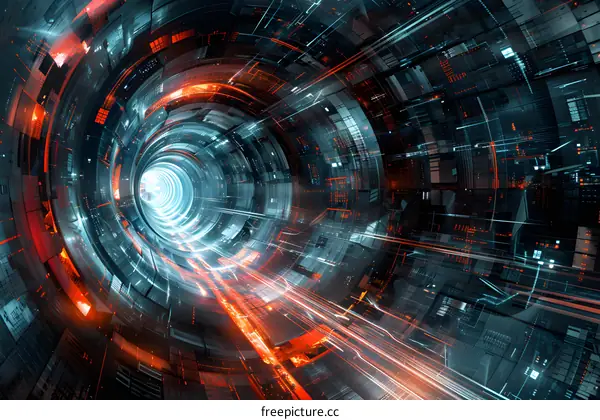 Blue and orange technology tunnel