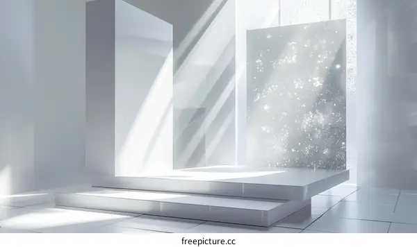 White minimalist geometric shapes podium with lighting