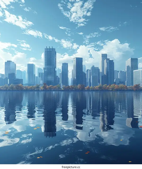 Cityscape with a Large Body of Water