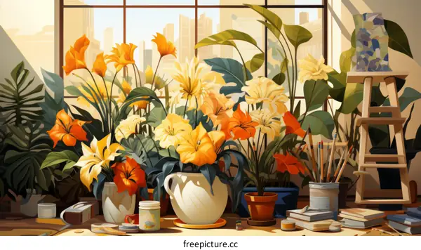 A Plethora of Flowers and Plants by the Window