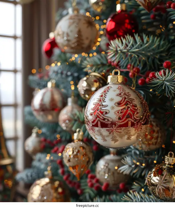 Christmas Decorations with Gold and Red Baubles