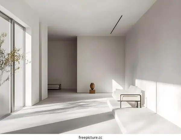 Minimalist Modern Interior Design With White Walls And A White Couch