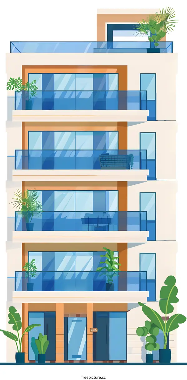 Modern Apartment Building with Balconies Illustration
