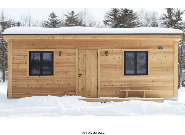 Wooden Cabin in Snowy Landscape