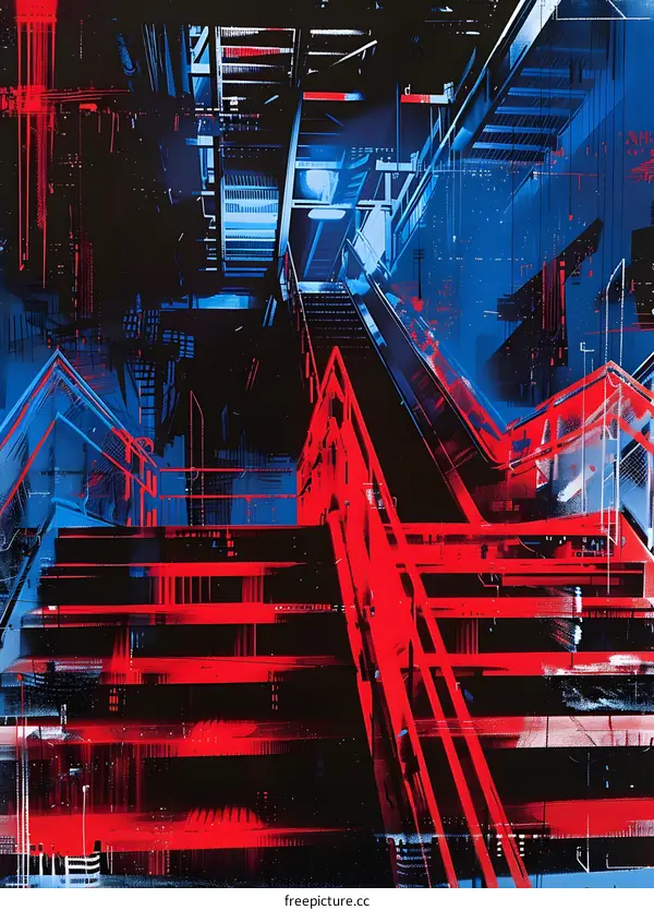 Red and Blue Abstract  Escalator  Illustration