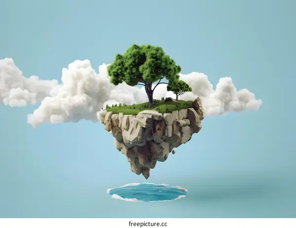 Floating Island with Tree and Clouds
