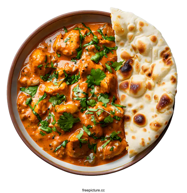 [Transparent Background PNG]Chicken Tikka Masala with Naan Bread