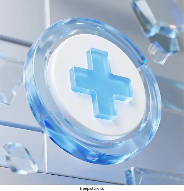 A Transparent Medical Cross Symbol with Surrounding Crystals
