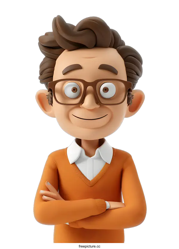 [Transparent Background PNG]Smiling Cartoon Man with Arms Crossed