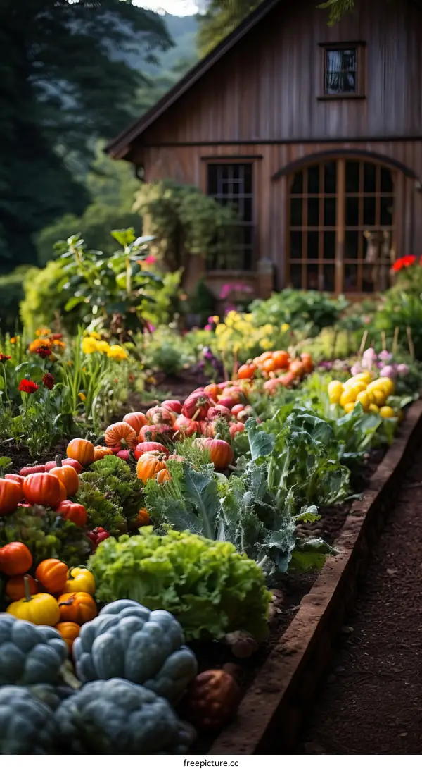 Abundant Vegetable Garden with Colorful Flowers