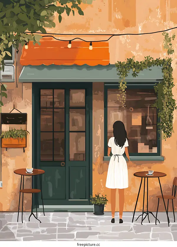 Woman Looking at a Cafe Window