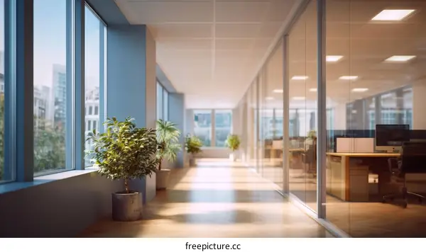 Modern Office Corridor with Natural Light